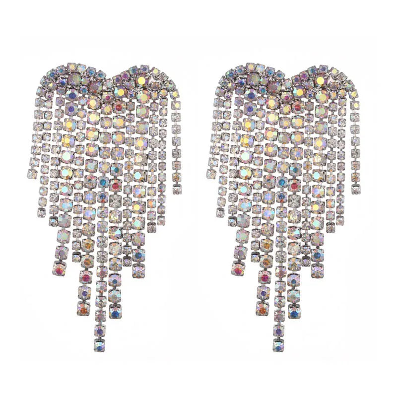 Trending Luxury Rhinestone Earrings Statement Shine Heart Chandelier Earrings