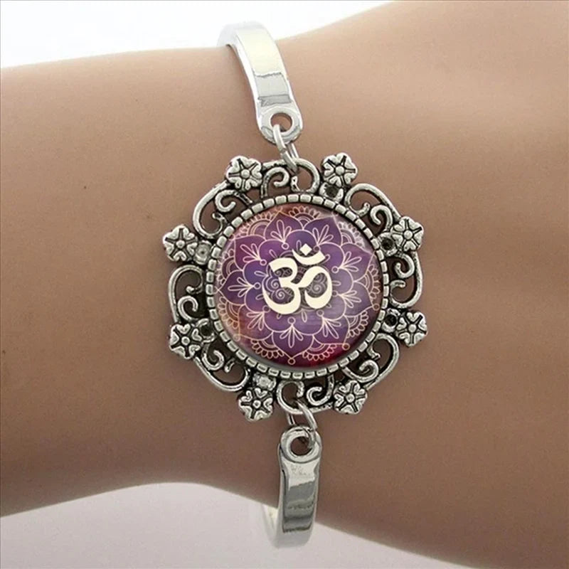 TAFREE Glass Cabochon Dome Lace Flower Charm Bracelet Women's Love Christmas Gift Good Quality Cuff Bangles