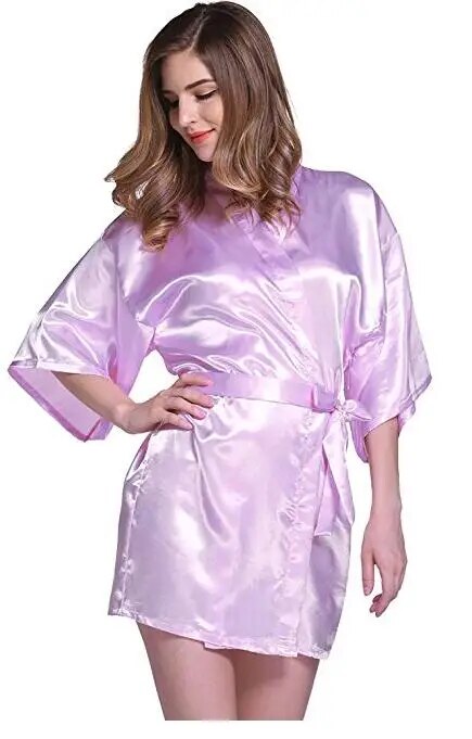 Silk Satin Wedding Bride Bridesmaid Robe Floral Bathrobe Short Kimono Robe Night Robe Bath Robe Fashion Dressing Gown for Women