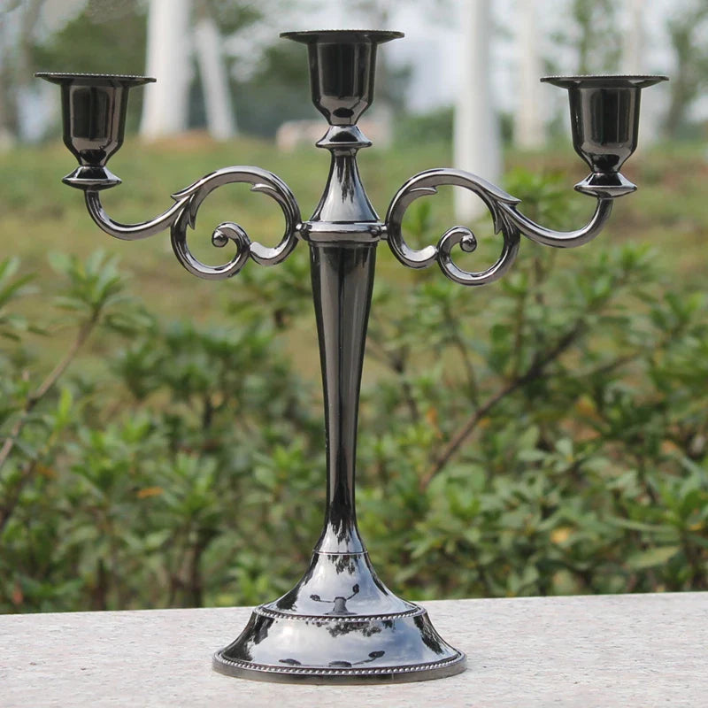 IMUWEN Silver/Gold/Bronze/Black 3-Arms Metal Pillar Candle Holders Candlestick Wedding Decoration Stand Home Decor Candelabra