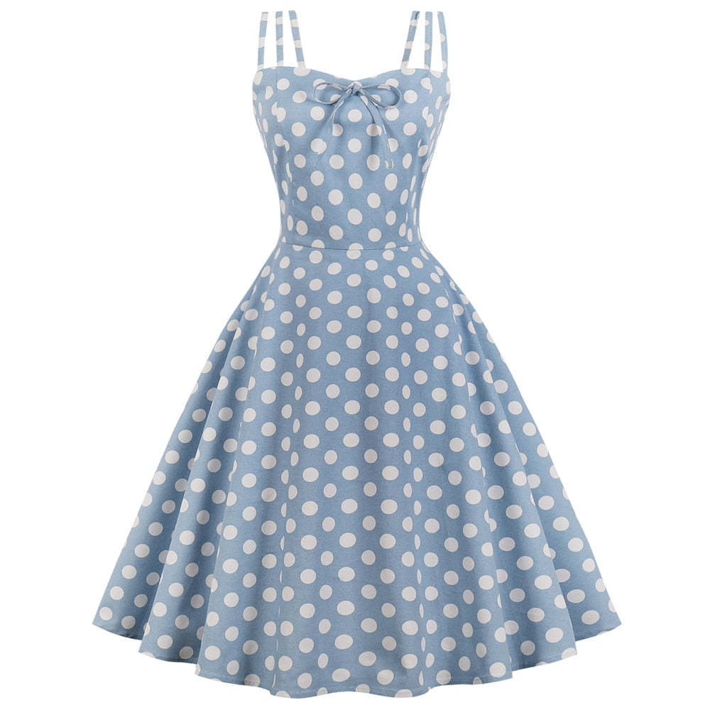 S-4XL Big Size Women Vintage Dress Fashion Polka Dot Summer Dress Bowknot Zipper Sleeveless Dress Elegant Party Vestidos