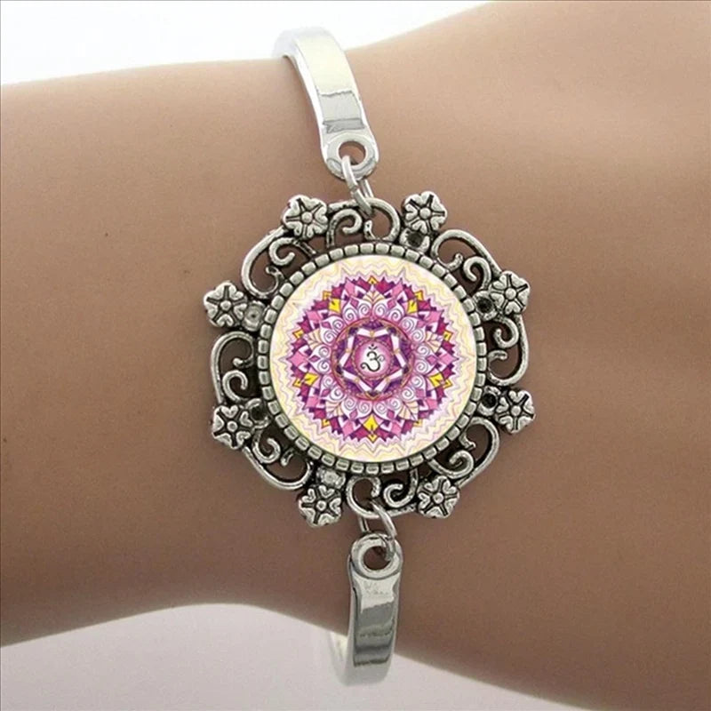 TAFREE Glass Cabochon Dome Lace Flower Charm Bracelet Women's Love Christmas Gift Good Quality Cuff Bangles