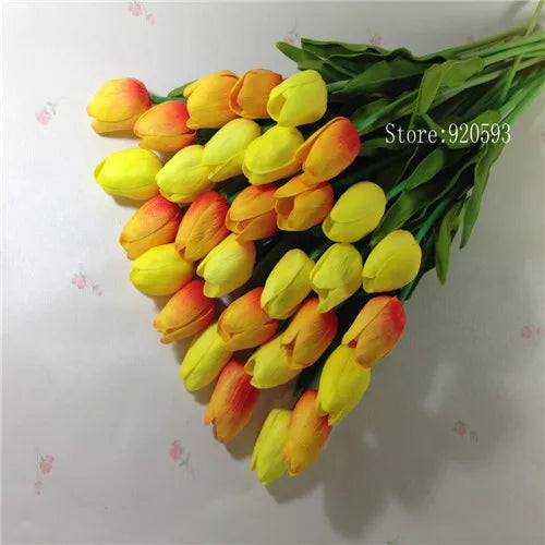 Free Shipping 31PCS/LOT PU Mini Tulip Artificial Flower Real Touch Wedding Floral Bouquet Christmas Home Party Decoration Gifts