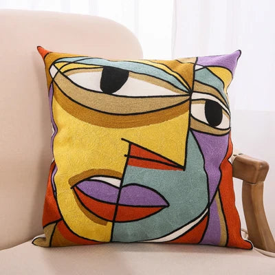 Drop Ship Cotton Canvas Embroidery Pillow Cover Abstract Cushion Cover Home Decor Cushion Decorative Pillow Case Pillow Sham