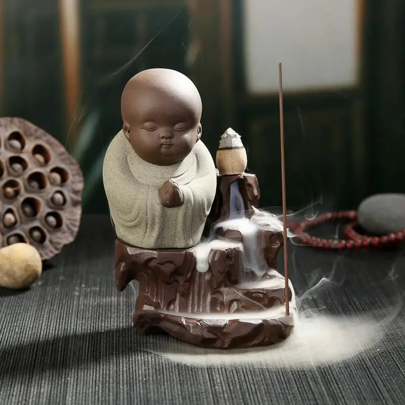 With 10Cones The Little Monk Censer Creative Home Decor Small Buddha Incense Holder Backflow Incense Burner Use In Home Teahouse