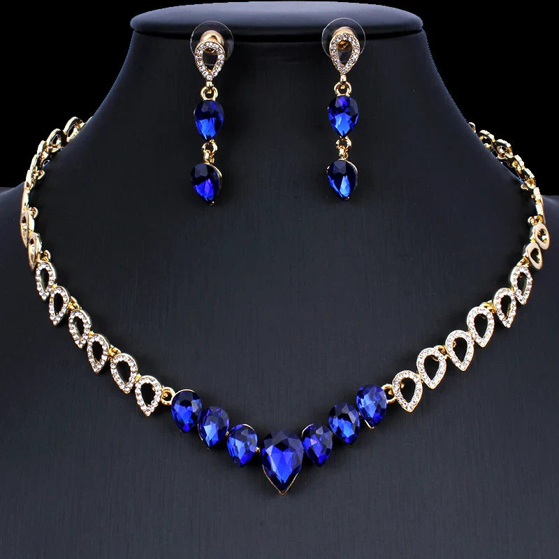 jiayijiaduo Crystal wedding jewelry set charm women's dress accessories small necklace earrings classic gift Gold color 2019 new