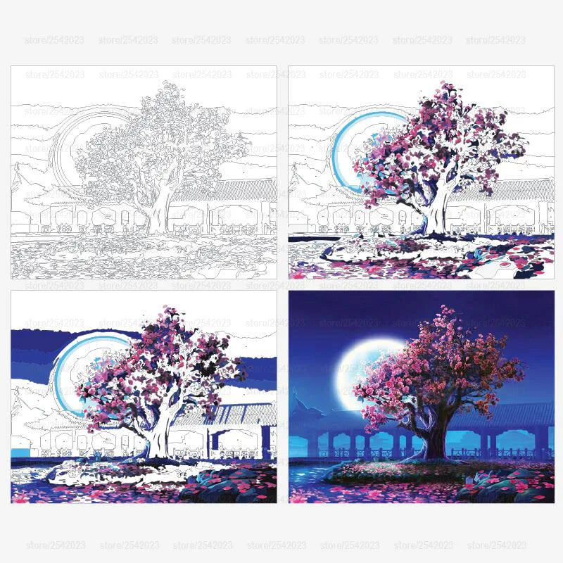 RUOPOTY Romantic Moon Night Landscape DIY Painting By Numbers Kits Modern Wall Art Picture Handpainted For Home Decor 40x50cm