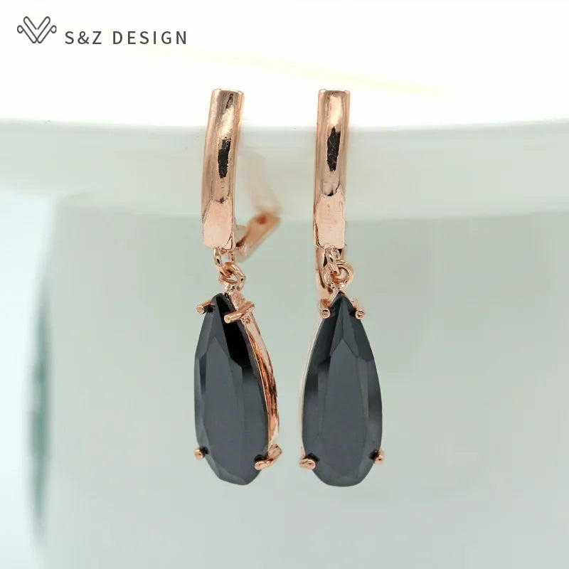 S&Z 10 Color Long Water Drop Cubic Zirconia Earring For Women Korean Fine Wedding Simple Fashion Party Jewelry