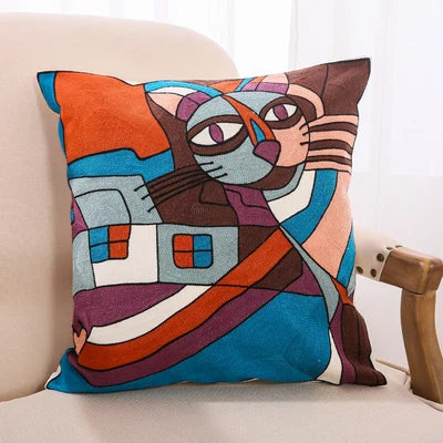 Drop Ship Cotton Canvas Embroidery Pillow Cover Abstract Cushion Cover Home Decor Cushion Decorative Pillow Case Pillow Sham