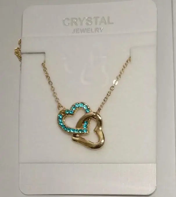 shine rhinestone Double Heart pendant necklace fashion jewelry wedding lover party top quality dropshipping romantic summer gift