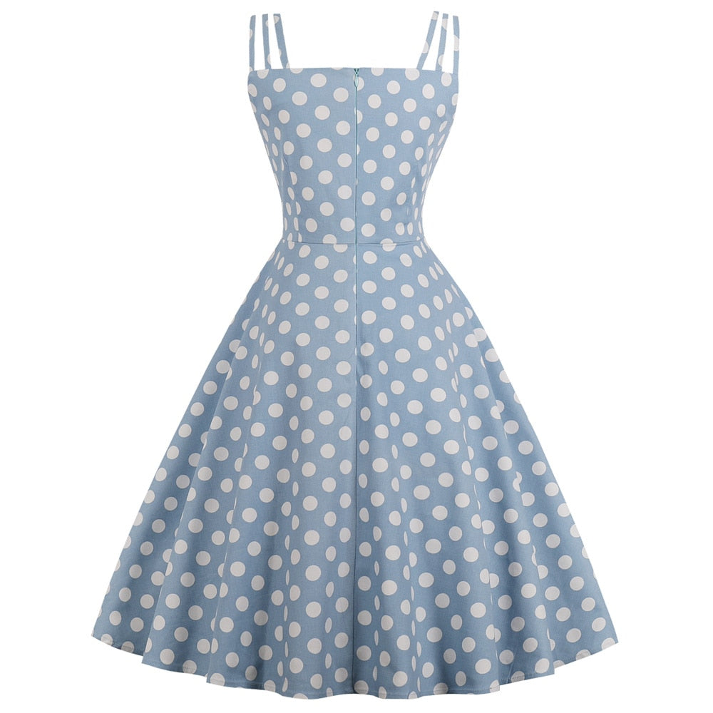 S-4XL Big Size Women Vintage Dress Fashion Polka Dot Summer Dress Bowknot Zipper Sleeveless Dress Elegant Party Vestidos