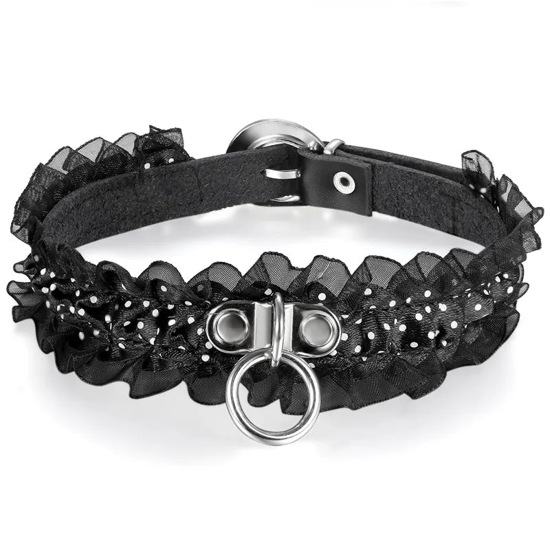 Boniskiss Fashion Sexy Punk Gothic Lace Leather Choker Necklace Spike Rivet Buckle Collar Funky Torques Necklace Jewelry
