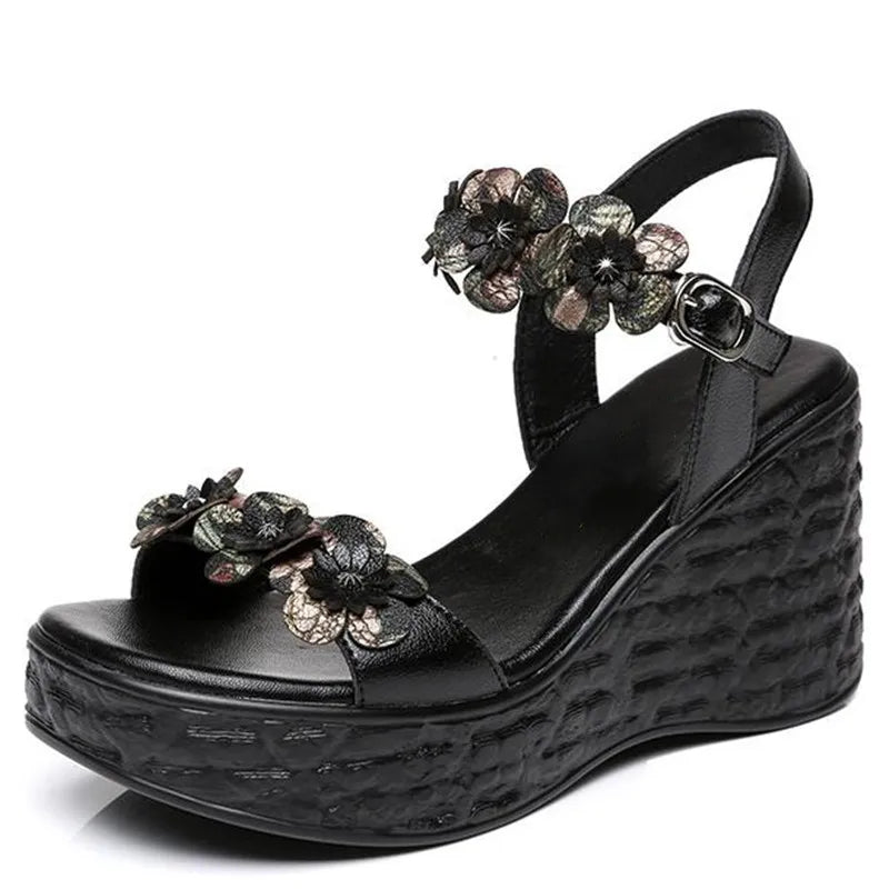2023 Best-selling New Elegant Fashion Sandals Summer Women Sandals Flowers Cow Leather Sandals Wedges Wedding Shoes Women Shoes