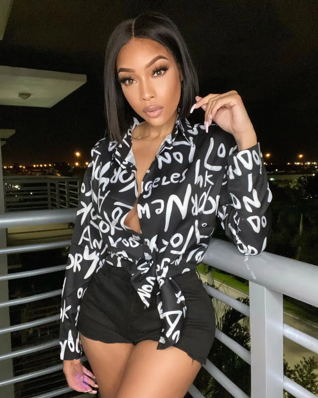 Echoine Letter Print Shirt Blouse Top Women Long Sleeve Button Shirt Blouse Spring Summer Streetwear Ladies OL Shirt Top 2023