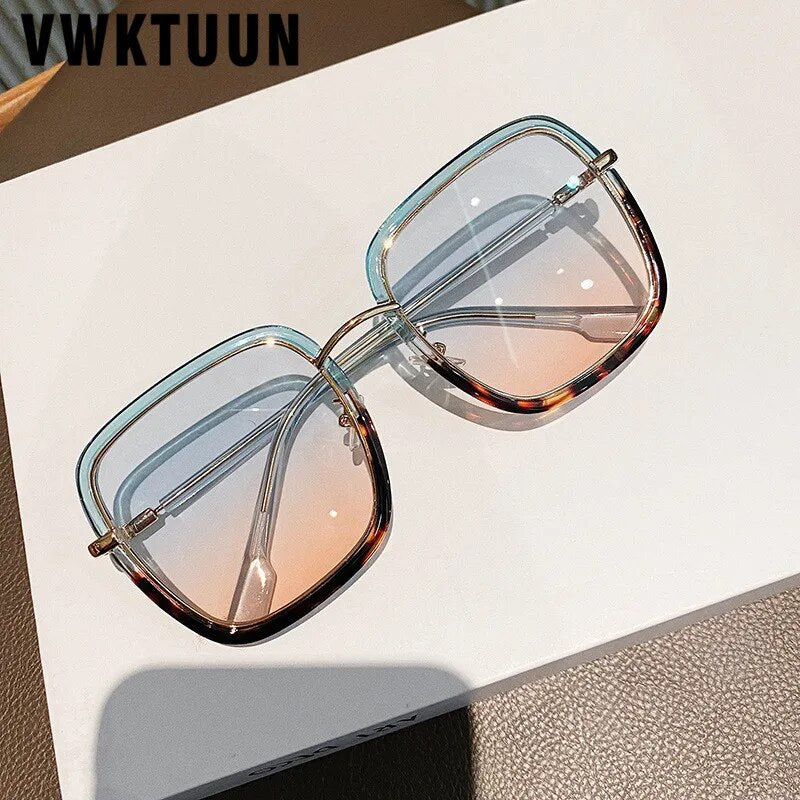 VWKTUUN Square Sunglasses Women 2021 Alloy Frame Oversized Women's Sunglasses Luxury Big Glasses UV400 Gradient Lens Sunglass