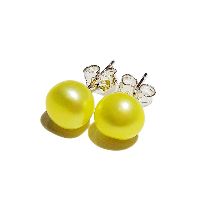 925 Sterling Silver Stud Pearl Earring 7-8mm High Luster White Pink Blue Pearl Earrings for Valentine's day Mother's Day Gift