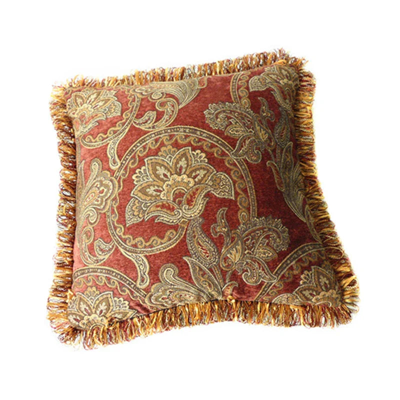 American Paisley Woven Classic Chenille Brick Red Pillow Cover Decorative Cushion Cover Square Pillow Case With Fringe 45x45cm
