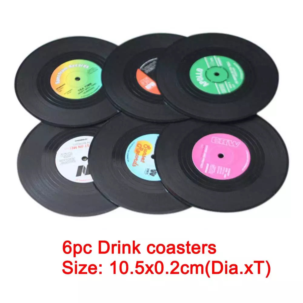 1/4Pcs/set  Retro glass coaster set Vinyl Record Drinks Mat Coasters Table Cup Mat Coffee Placemat PVC drinks Home Decor coaster