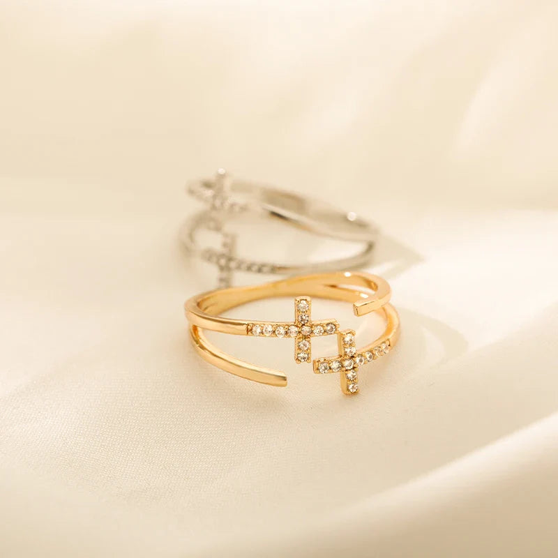 Cross Rings for Women Adjustable Gothic Cubic Zirconia Ring 2022 Trend Fashion Aesthetic Jewelry Wedding Band Gift anillos mujer