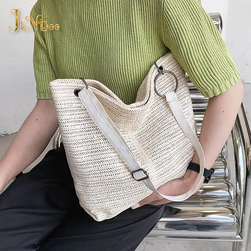 2021 New Casual Large Capacity Tote Women Straw Handbags Luxury Women Designer Lady Shoulder Messenger Bags Female Big Purses
