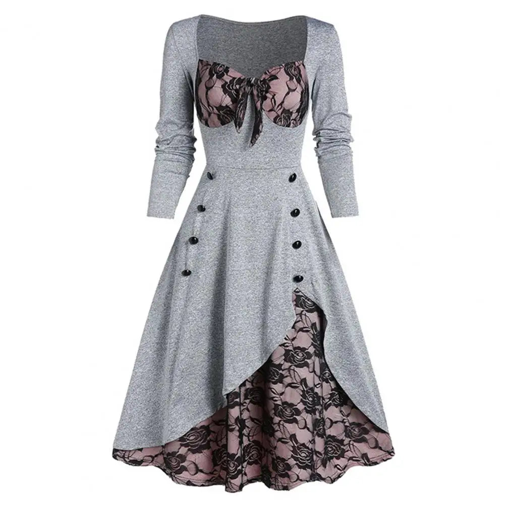 5XL Women Fashion Vintage Style Square Neck Party Dress Women Cosplay Dress Retro Midi Gown Dress Gothic Dresses Women Clothing