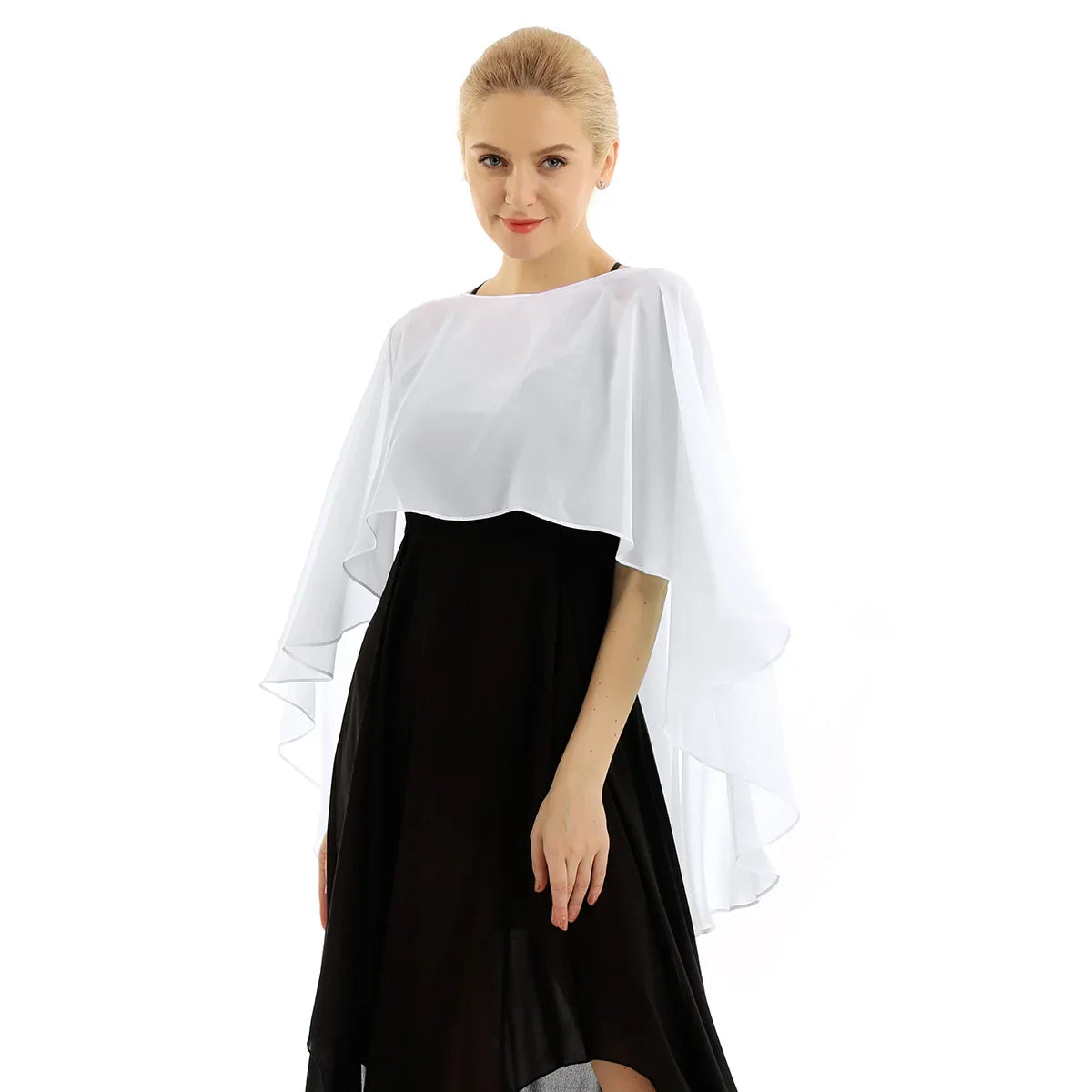 Women Chiffon Solid Pullover Capes Shawl Hi-low Hem Thin Soft Shrug Ponchos for Wedding Bridal Bridesmaid Evening Party Dress
