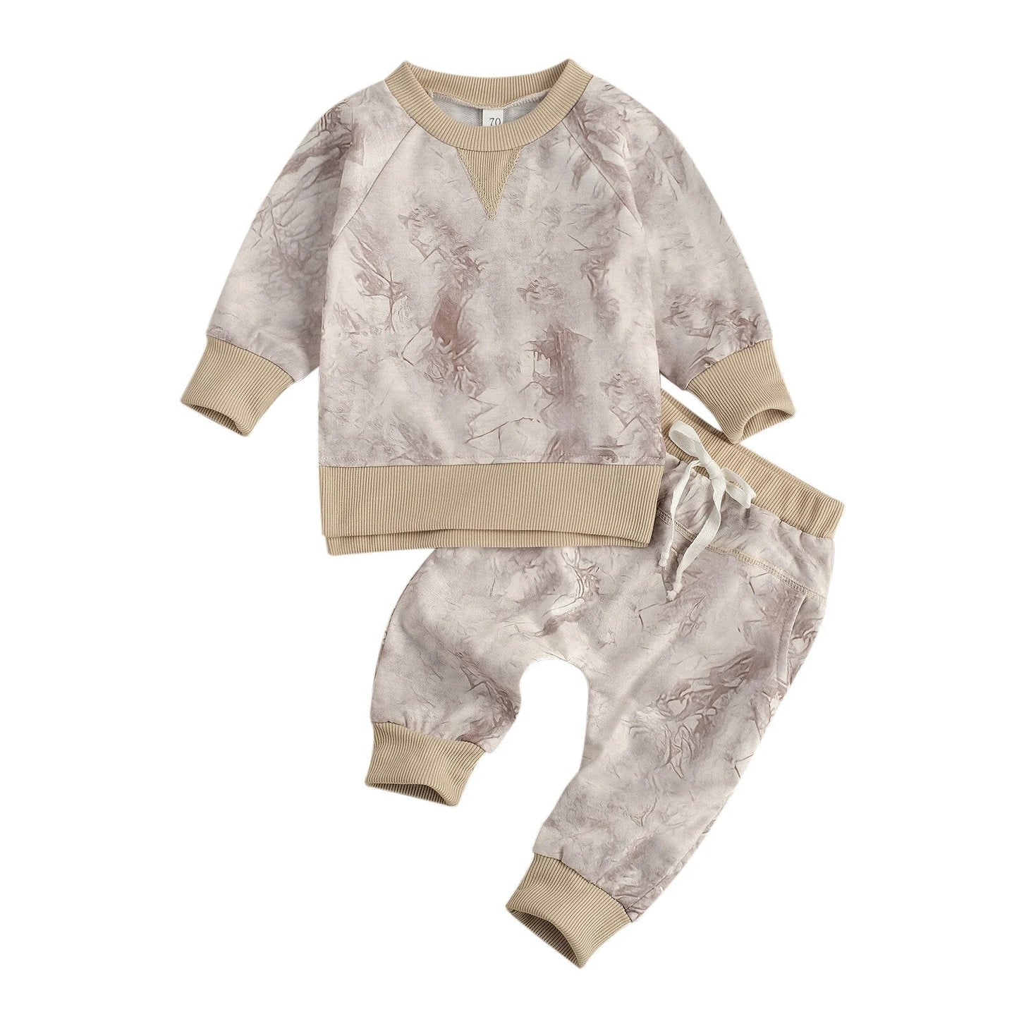 2 Pcs Newborn Baby Girls Boys Tie Dye Outfits, Infant Long Sleeve Round Neck Pullover + Tie Up Pants Pockets Spring Autumn