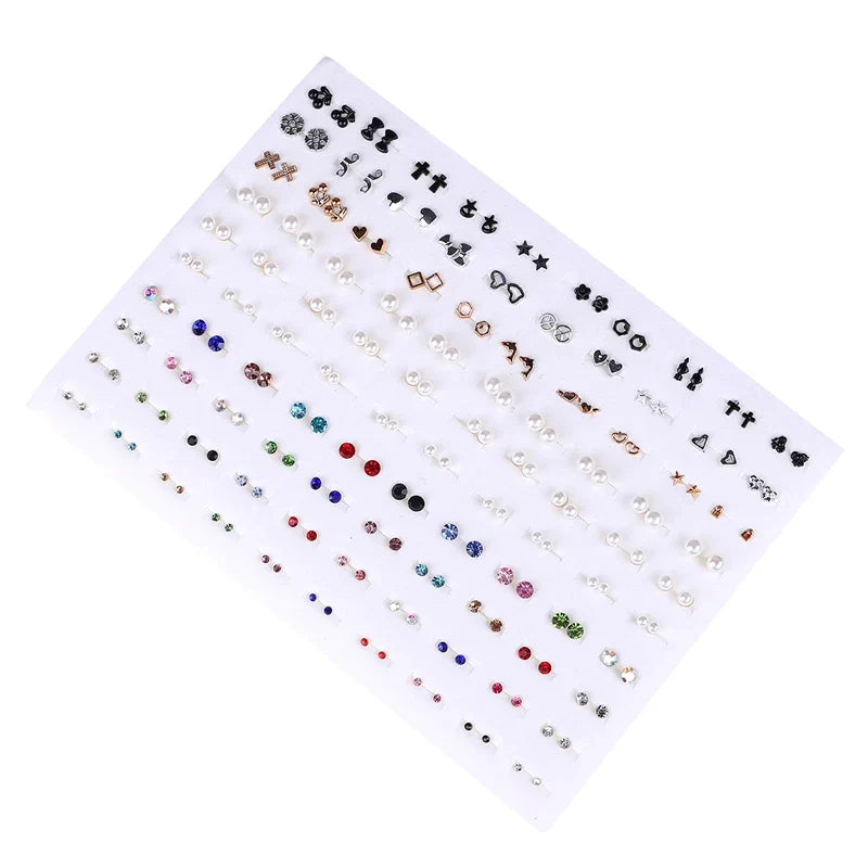 100Pairs Acrylic Crystal Heart Star Moon Small Stud Earrings Set For Women Girl Animal Flower Plastic Earring 2021 Trend Jewelry