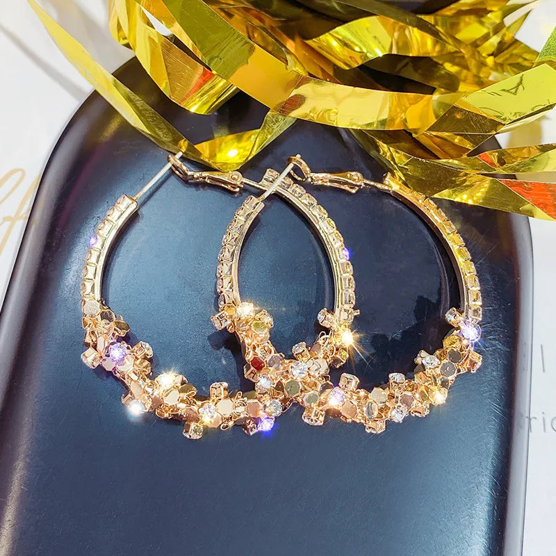 New 2023 French Exaggerated Rhinestone Big Gold Silver Earrings Fashion Personality Versatile Earrings Women'S Jewelry Wholesale