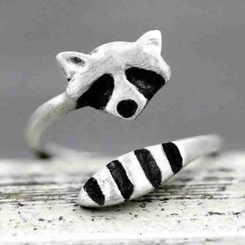 Raccoon Silver Color Plated  Fox Women Rings Adjustable Open Fashion Ring