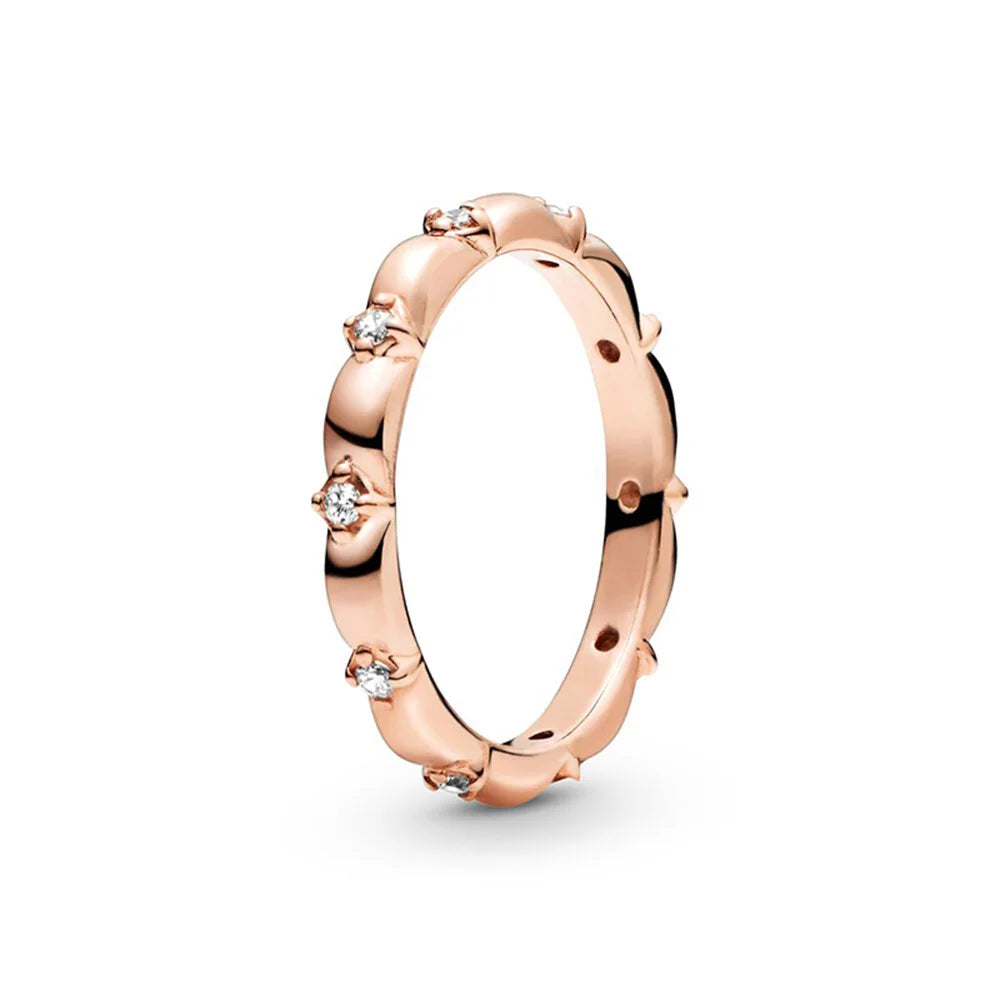 925 Sterling Silver Ring Charms Rose Gold Stripe Design Round Ball Diy Crystal Flower Finger Ring for women pandora Jewelry