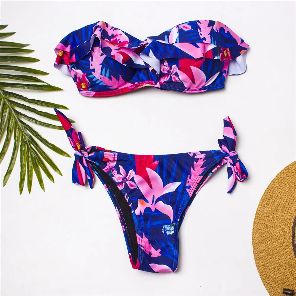 New Bandage Beach Strapless Swimwear Bikinis 2023 Women Swimsuit Sexy Brazilian Bikini Set Falbala Biquini Bathing Suits 485