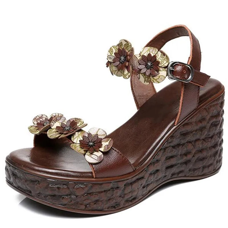 2023 Best-selling New Elegant Fashion Sandals Summer Women Sandals Flowers Cow Leather Sandals Wedges Wedding Shoes Women Shoes