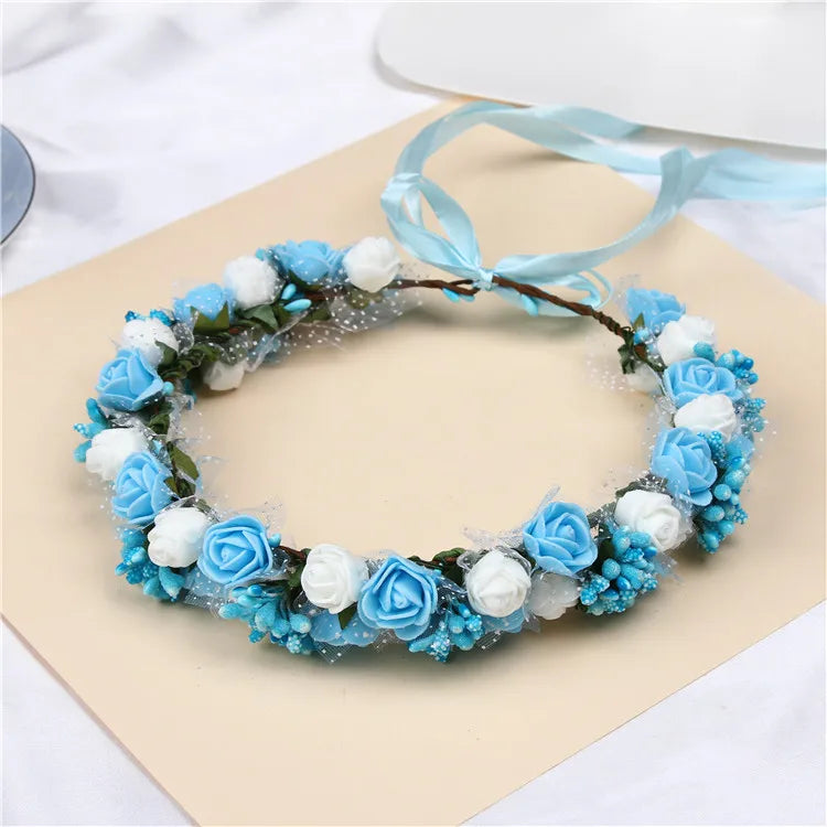 6Colors Women Beach Headband Floral Hair Lady Girls Bride Boho Flower Headband Floral Head Wreath Garlands Bohemia Beach Flower