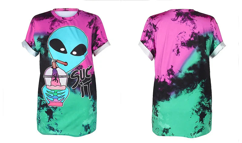 PLstar Cosmos 2019 Summer New Women T Shirt Fashion Punk Tops STAY WEIRD Printing Loose Short Sleeve Streetwear Hip Hop tshirt