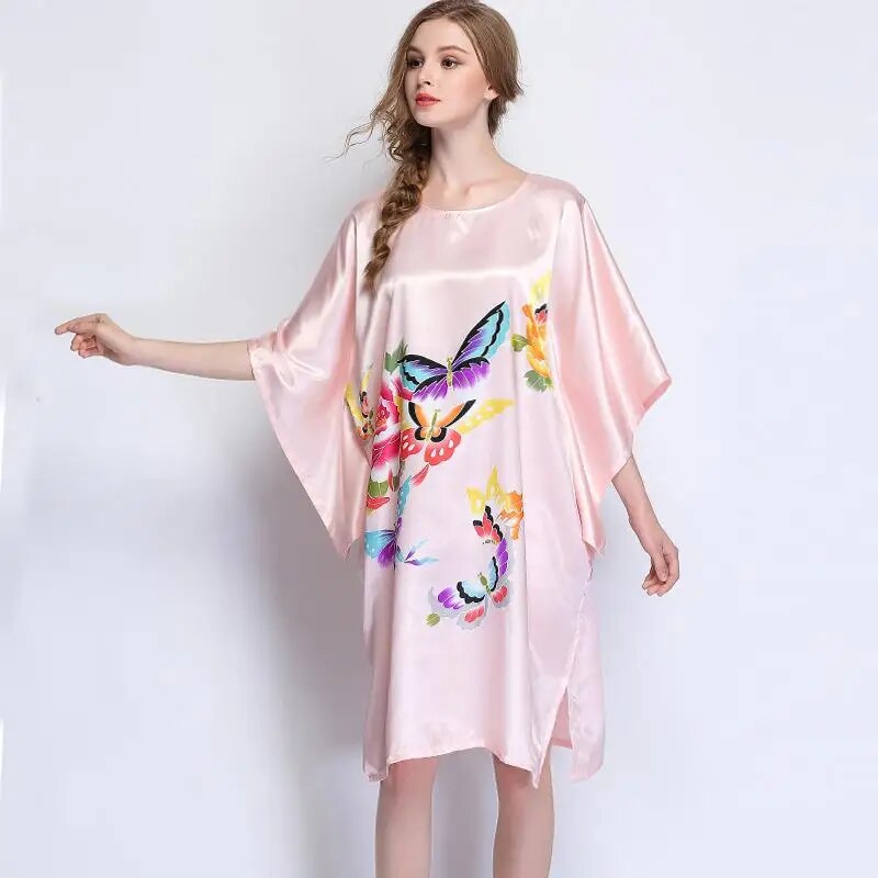 Summer Women Nightgown Print Sleepwear Night Bath Dress Gown Satin Sleep Shirt Sexy Nightshirt Home Clothes Intimate Lingerie