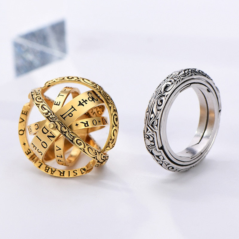 Astronomy Ball Rings Openable Rotate Sphere Cosmic Planet letter Ring Women Fashion Jewelry 7-12 Size