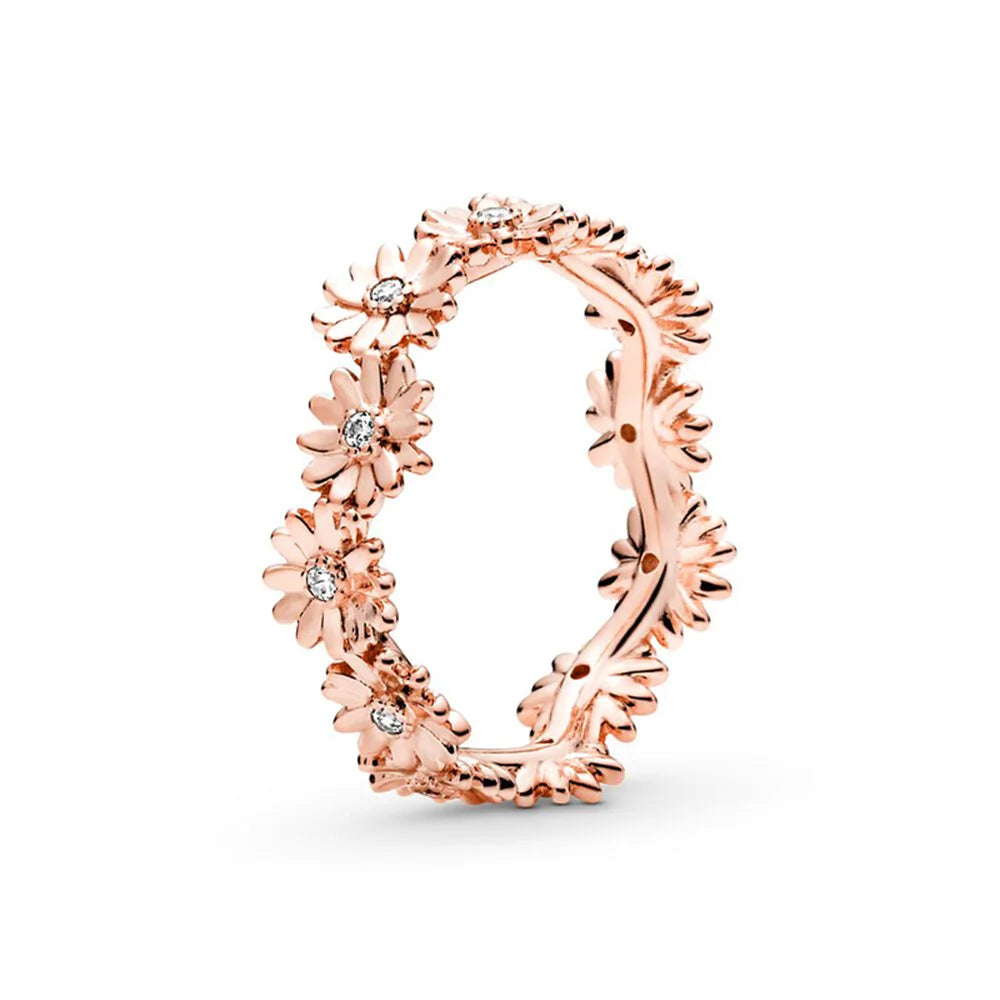 925 Sterling Silver Ring Charms Rose Gold Stripe Design Round Ball Diy Crystal Flower Finger Ring for women pandora Jewelry