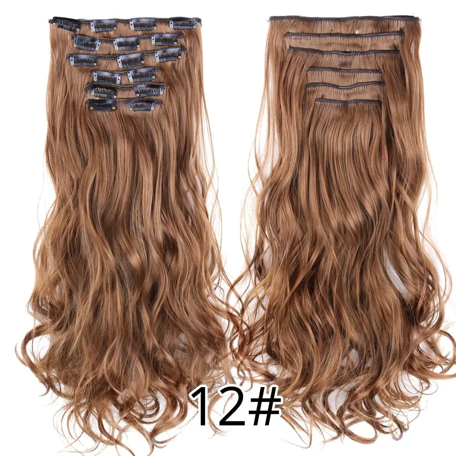 Leeons 16Clips Long Straight Synthetic Clip On Hair Extensions Cheveux Clip Naturel High Temperature Fiber Black Brown Hairpiece