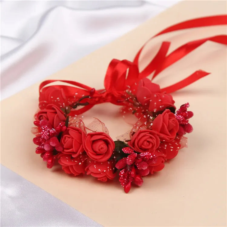 6Colors Women Beach Headband Floral Hair Lady Girls Bride Boho Flower Headband Floral Head Wreath Garlands Bohemia Beach Flower
