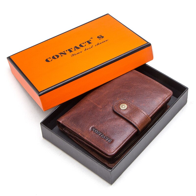 Contact's Genuine Leather Wallet Women Rifd Small Card Holder Wallets Ladies Blue Coin Purse Portfel Fashion Trifold Clutch Bag