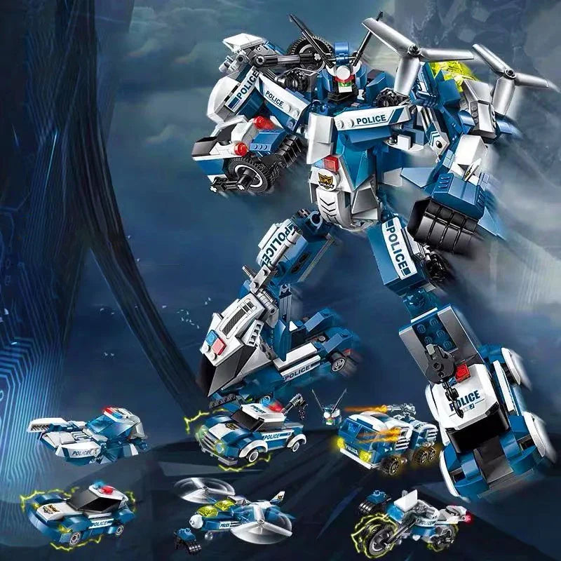 QMAN 6 in 1 Transforming Mecha Warrior Building Blocks City Transformation Robot Model Bricks Sets Toys For Children Gifts MOC