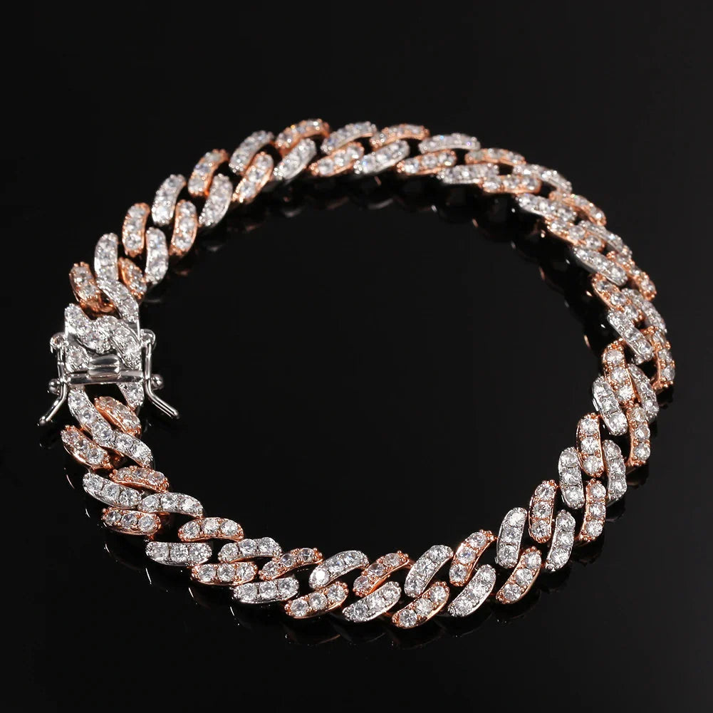 Iced Out Rose Gold Silver Color Cuban Bracelets