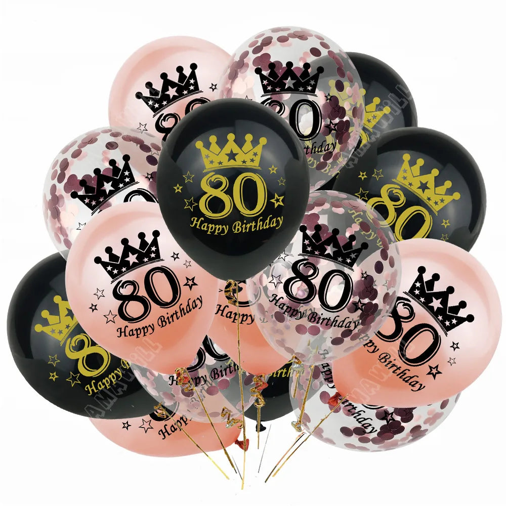 15pcs Latex Happy Birthday Balloon 12 Inch Confetti Balloons 30 40 50 60 70 Years Old Anniversary Wedding Birthday Party Decor