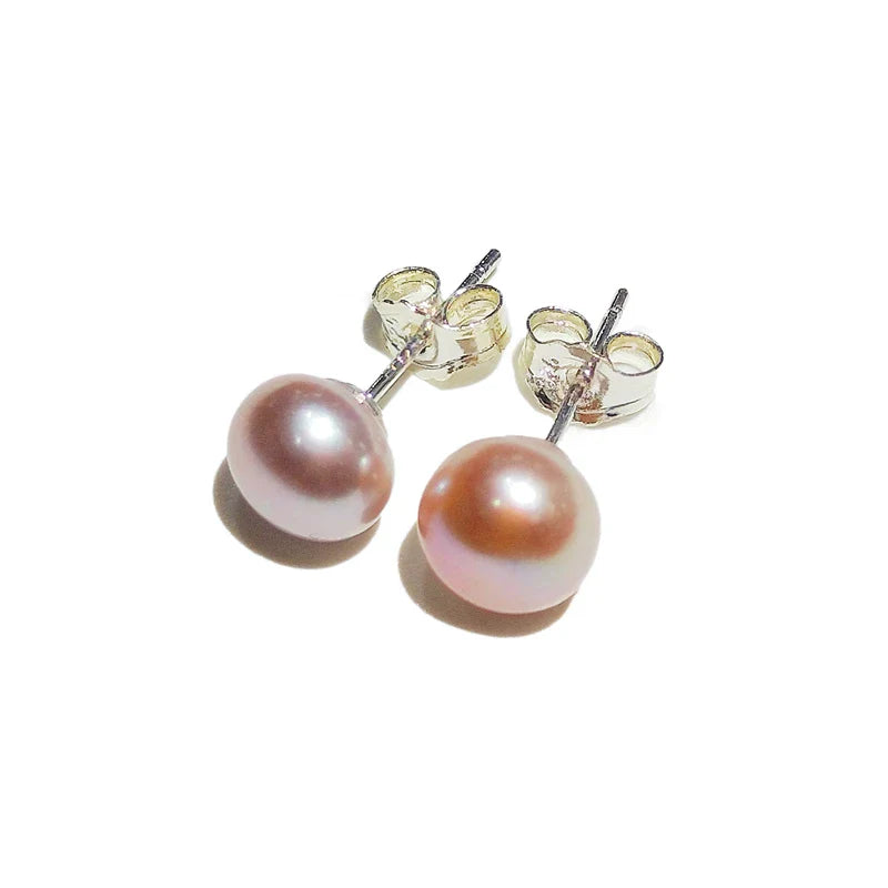 925 Sterling Silver Stud Pearl Earring 7-8mm High Luster White Pink Blue Pearl Earrings for Valentine's day Mother's Day Gift