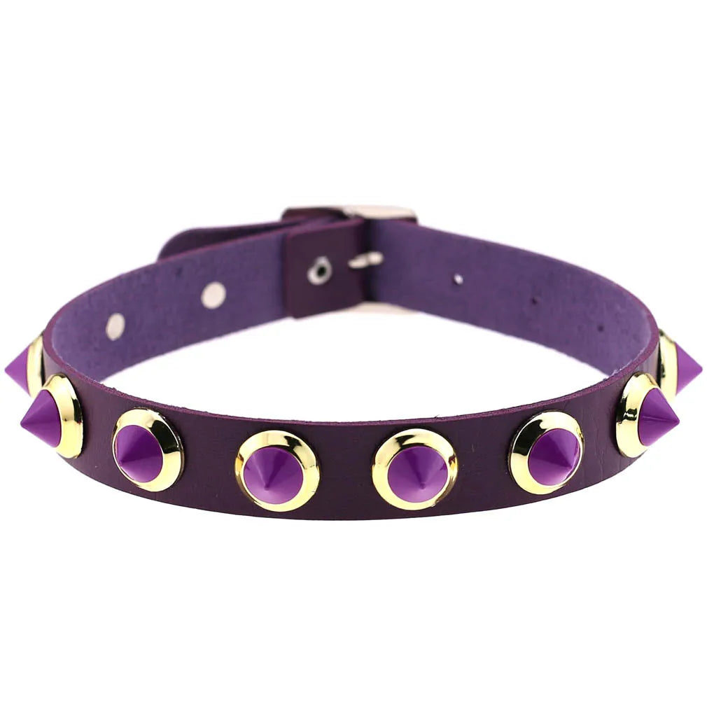 Emo Purple Goth Punk Leather Choker Necklaces Women Men Harajuku Black Rivet Metal Chian Necklace Halloween Cosplay Y2K Jewelry