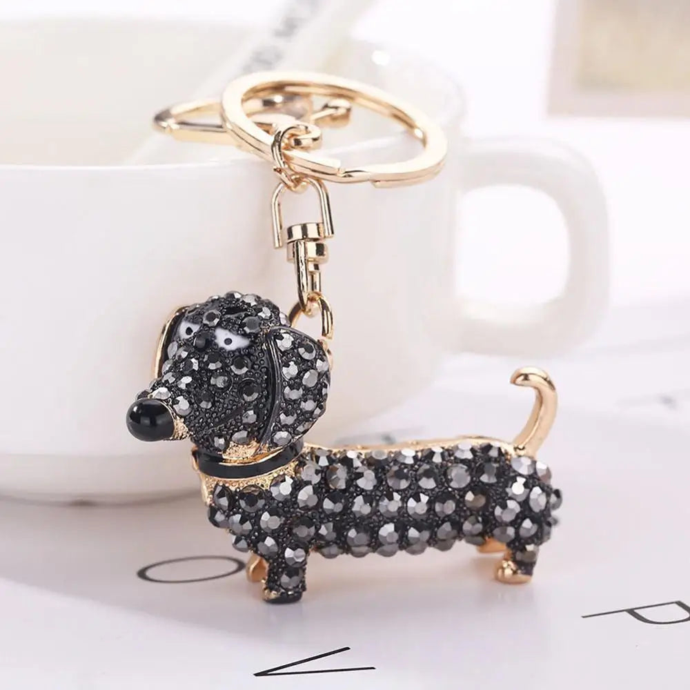 Fashion Dachshund Dog Animal Keychain Alloy Rhinestone Key Chain Bag Car Pendant Decor Porte Clef Women Keyring Jewelry Gift