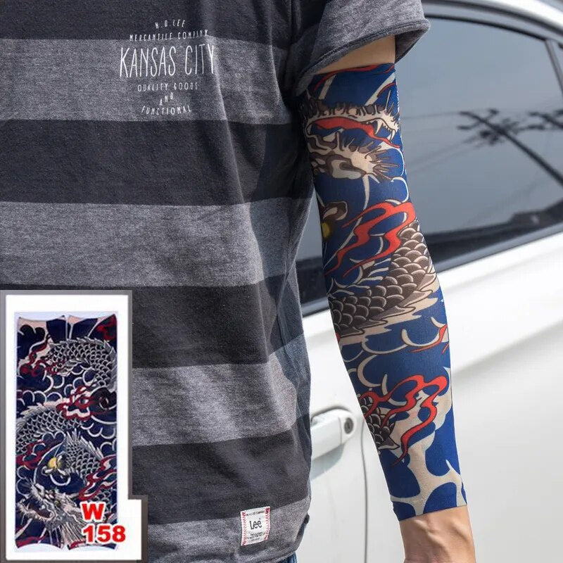 1pc hot sale tattoo sleeve  styles elastic Fake 100%nylon Arm stocking beloved girl Buddha Wolf Dragon design halloween cool men