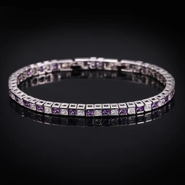 Pera Classic Women Jewelry Austrian Crystal Dark Blue CZ Big Square Silver Color Hand Bracelets Bangles for Christmas Gift B026