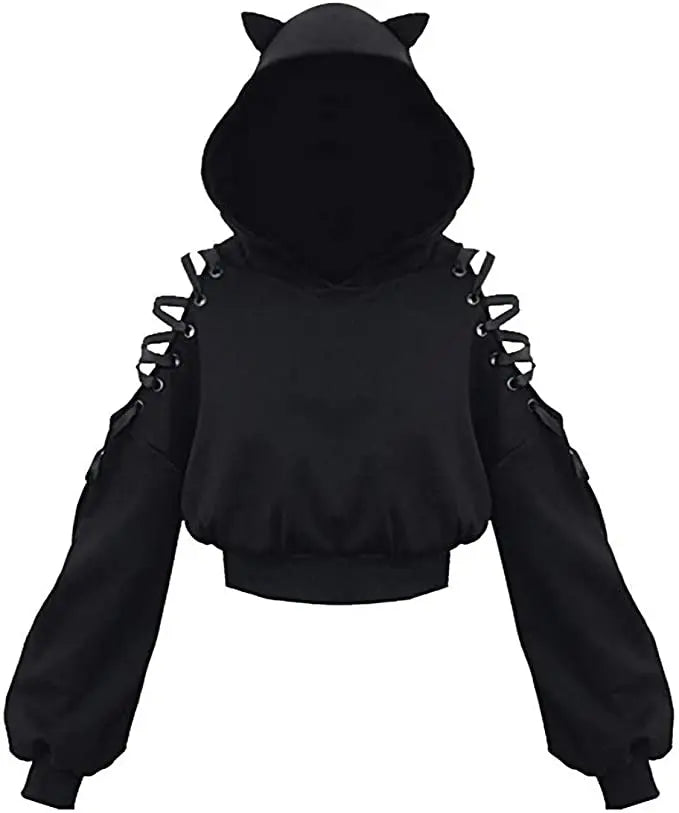 Women's Clothes Solid Color Gothic Hoddies Women's Sweatshirt Hollow Out Long Sleeve Hodded Casual Pullover Summer Autumn Y2k